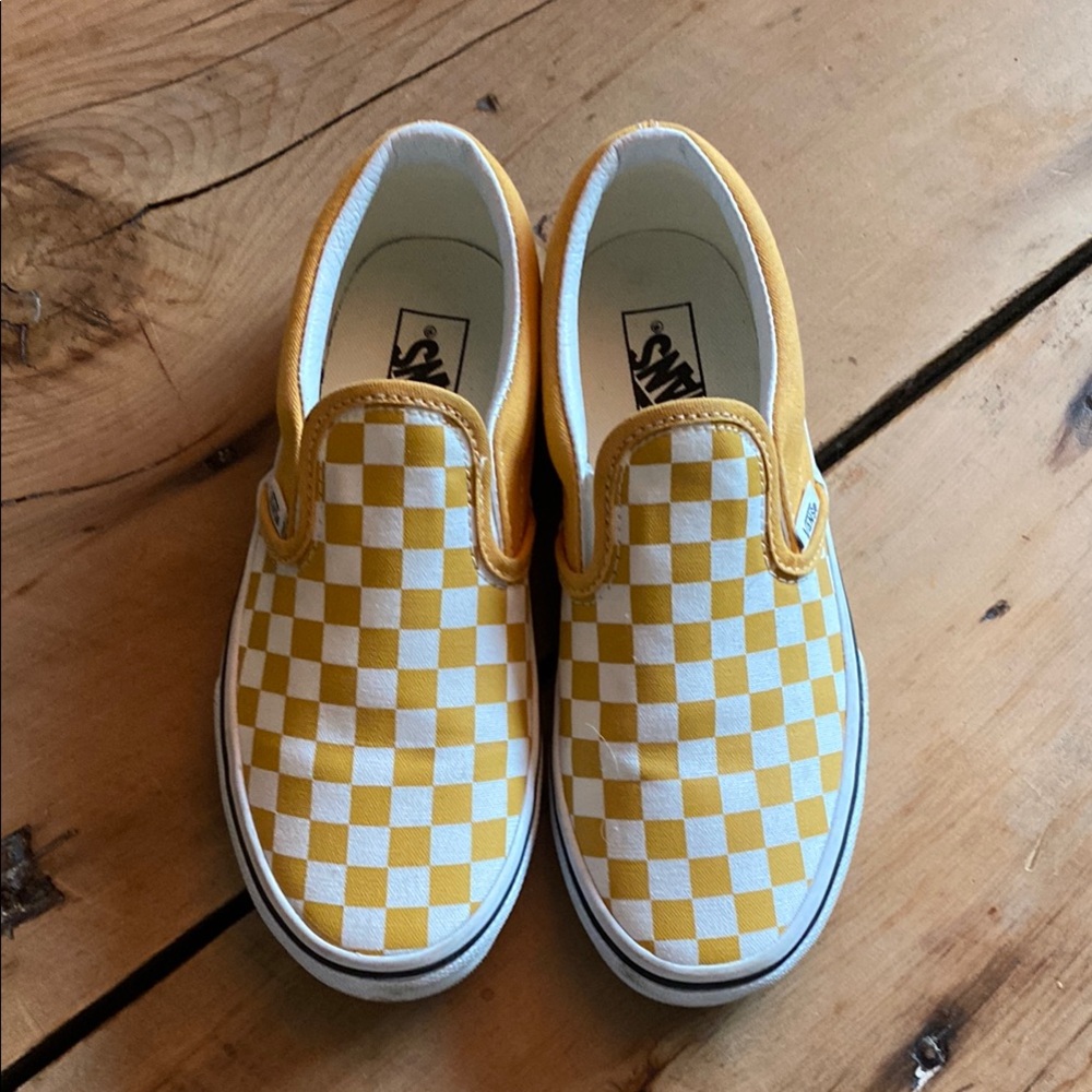 Vans Yellow and White Checkerboard Slip-On Sneakers